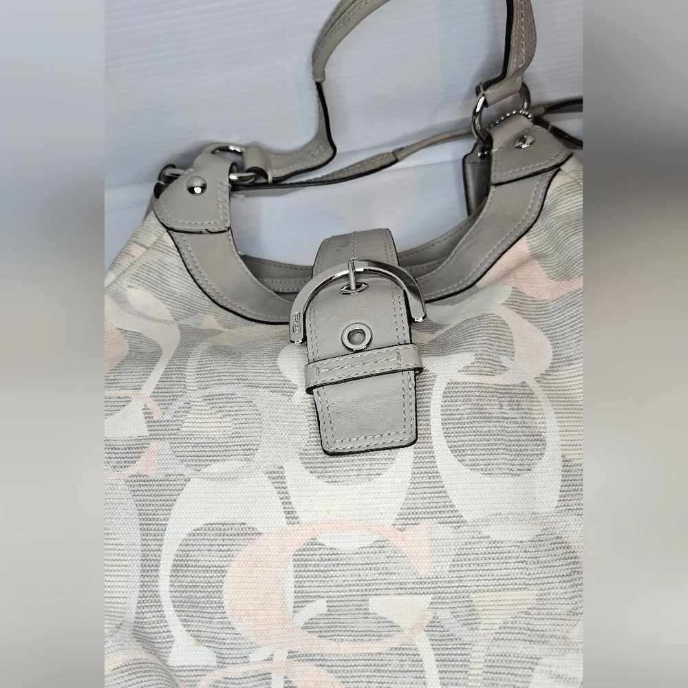 Coach F19214 Vintage Soho Lynn Hobo Bag – Gray & Pink Canvas with Leather Trim